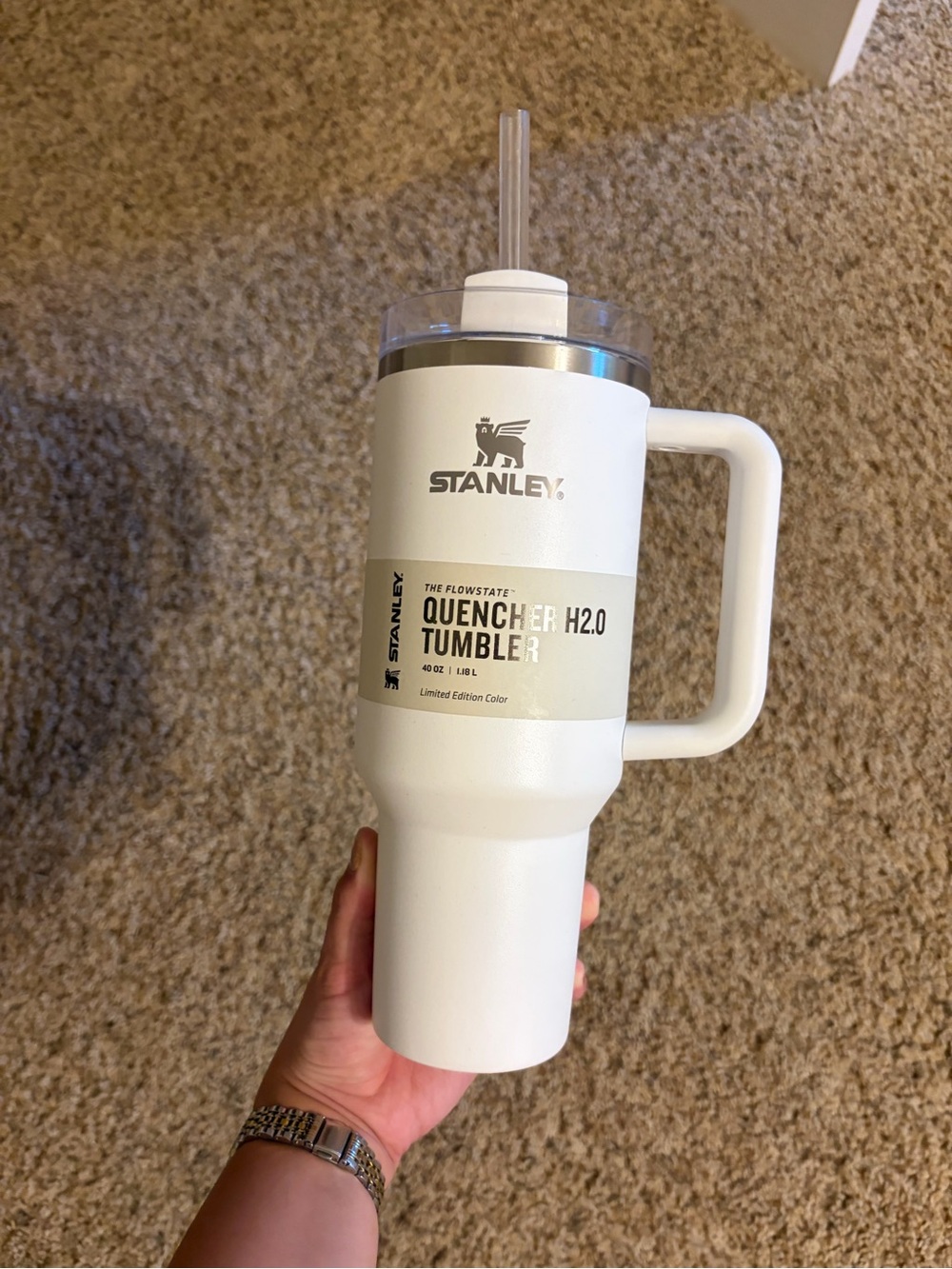 Stanley White Insulated Quencher Tumbler with Handle and Straw